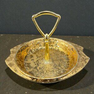 Bel Terr Weeping Gold Serving Tray 22 Kt Gold MCM Made In The‎ USA Tray Dish VTG